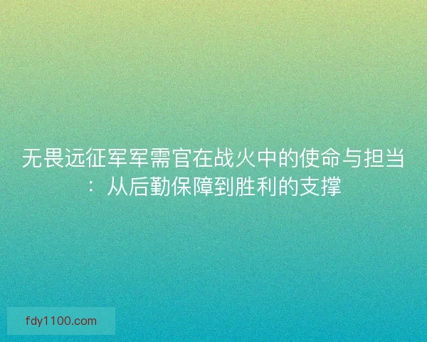 无畏远征军军需官在战火中的使命与担当：从后勤保障到胜利的支撑