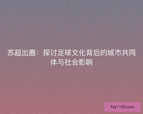 苏超出圈：探讨足球文化背后的城市共同体与社会影响